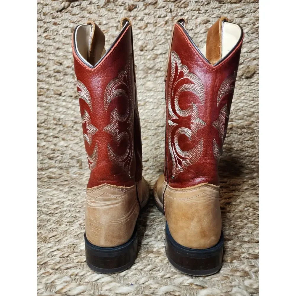 Cody James Boys 2 D Ames Tonal Western Cowboy Boots Broad Square Toe Brown Red